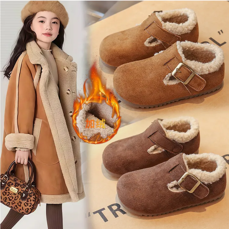 女童加绒棉鞋子儿童勃肯鞋2025秋冬季新款毛毛加绒宝宝冬鞋