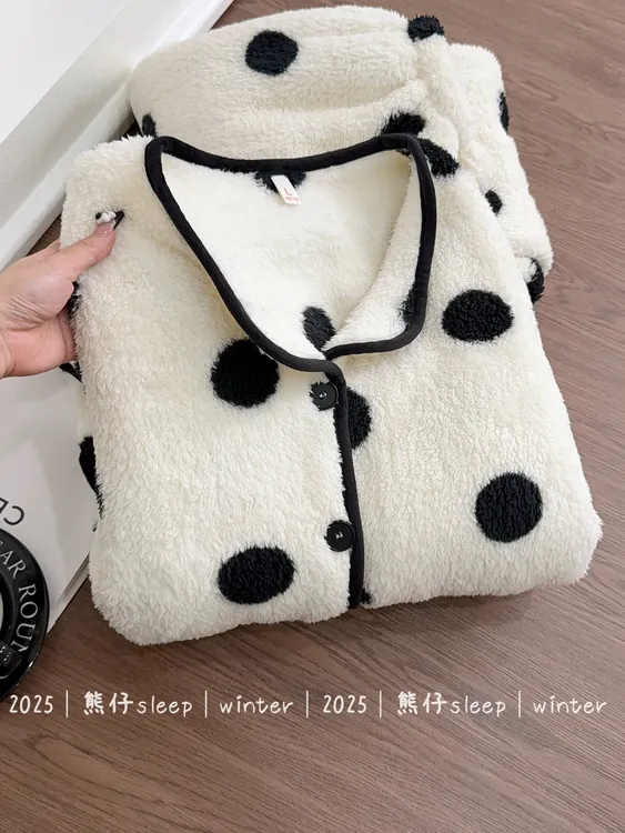 『优雅波点』秋冬睡衣女天鹅绒双面加厚加绒保暖冬季牛奶绒家居服套