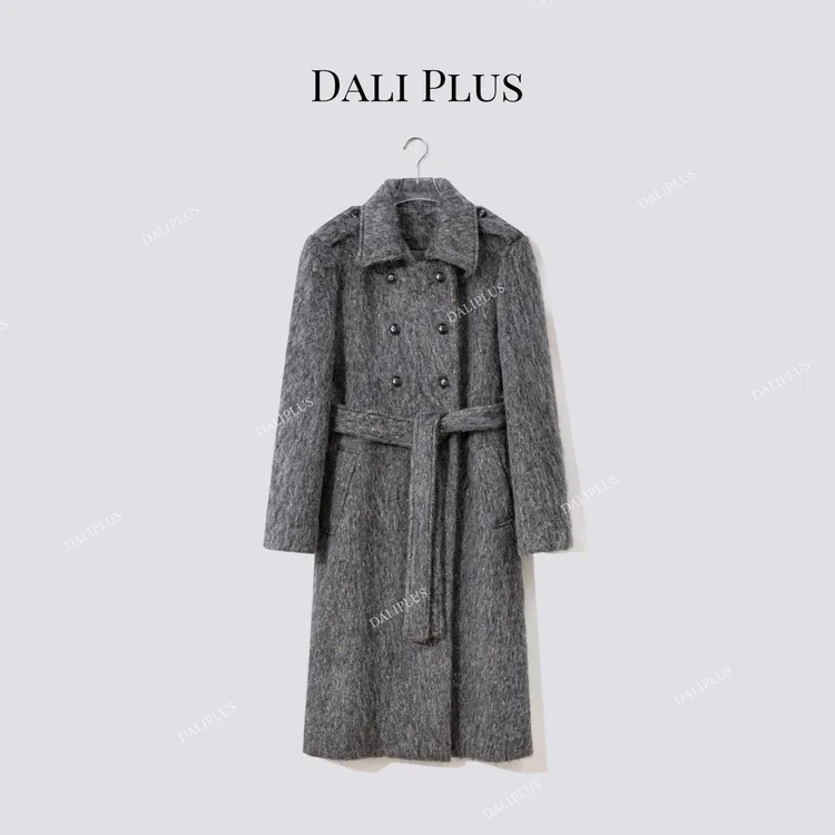 DALI PLUS“马海毛+绵羊毛”双排扣系带收腰呢大衣外套-D5CK2156