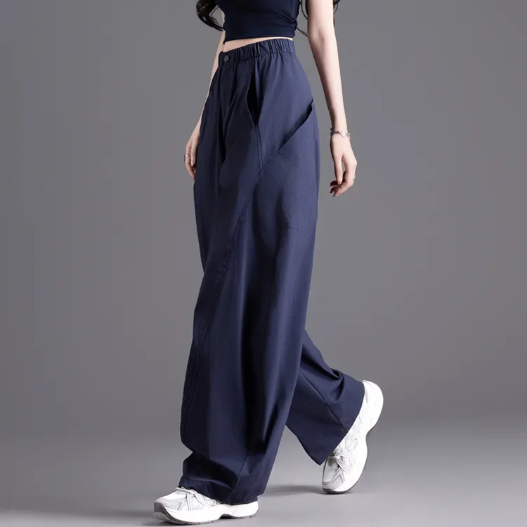 藏蓝色气球冰丝运动裤休闲宽松女裤秋季薄款弯刀裤工装裤速干裤子