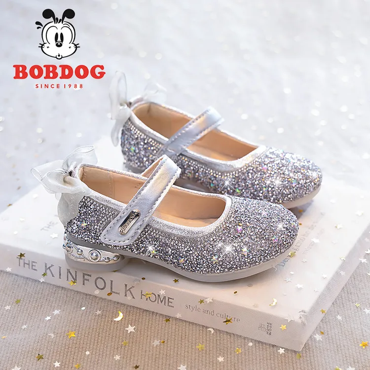 巴布豆女童公主鞋2025秋新款小女孩单鞋软底宝宝水晶鞋儿童小高跟