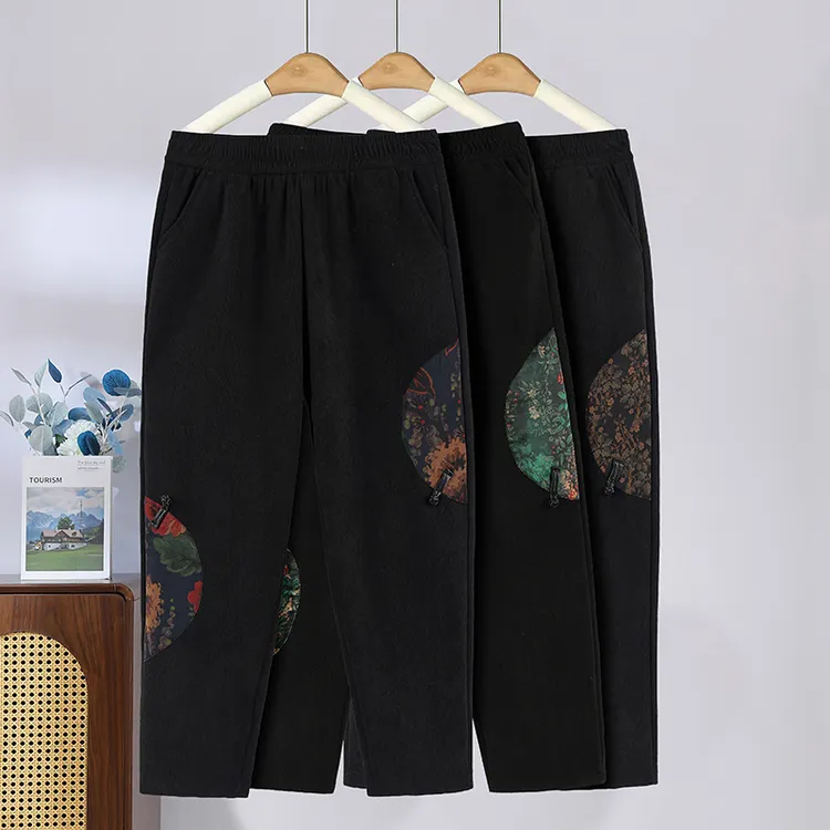 妈妈裤子加绒加厚冬季中老年人女裤春秋中国风外穿松紧腰奶奶长裤