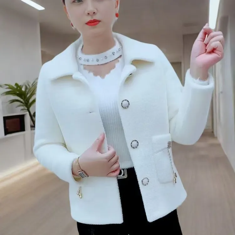 精品仿水貂女短外套秋冬修身皮毛一体新款短款时尚小香风女装