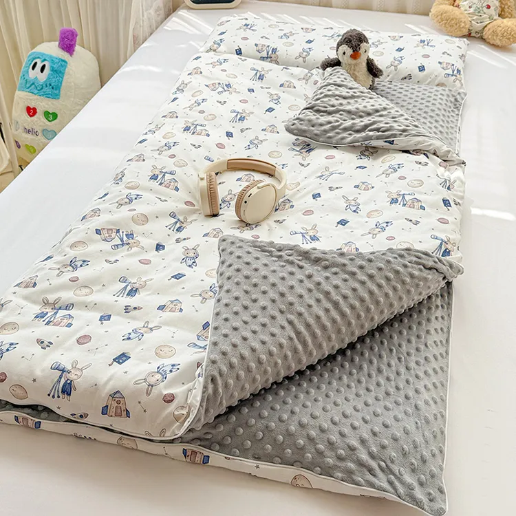 儿童睡袋全棉豆豆绒防踢被子春秋款防着凉护肚盖被纯棉冬被可拆洗