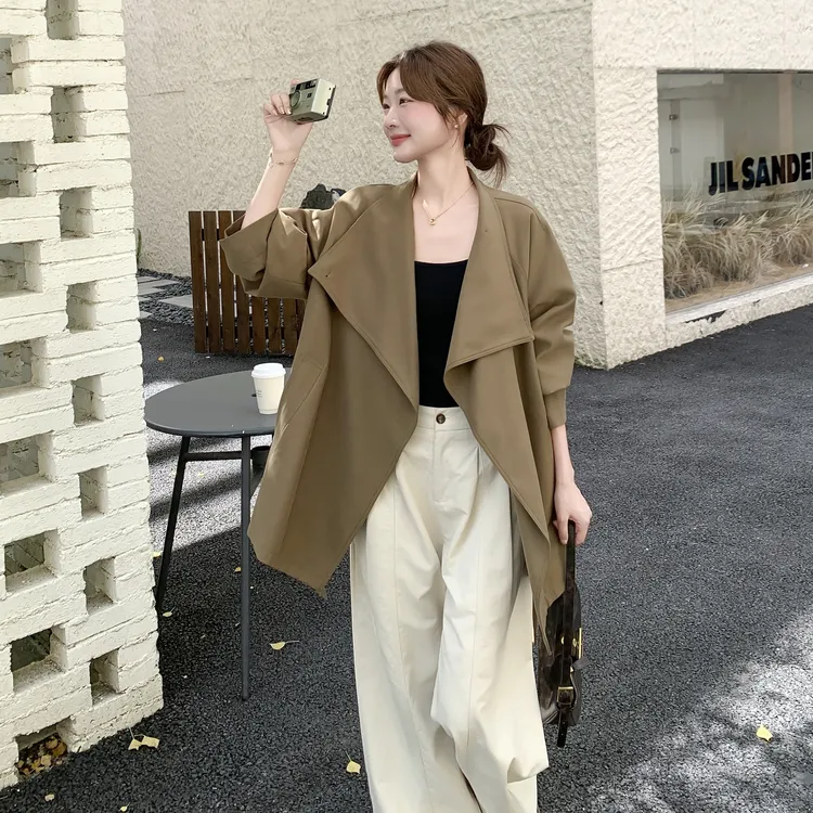 深卡其色英伦风上衣外套女2025秋新款复古清冷系收腰显瘦廓型风衣