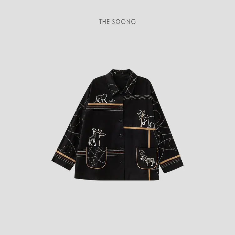THESOONG|"奇趣艺术"手工匠作纯棉万针刺绣翻领外套HWWT7515