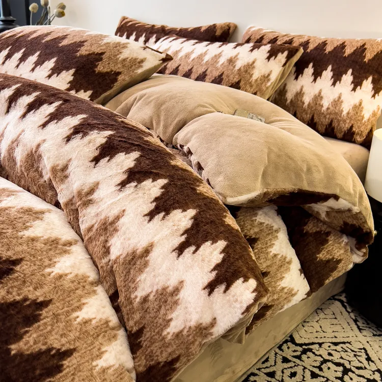 冬季加厚兔毛绒四件套牛奶绒被套a类珊瑚绒床上用品加绒床单被罩