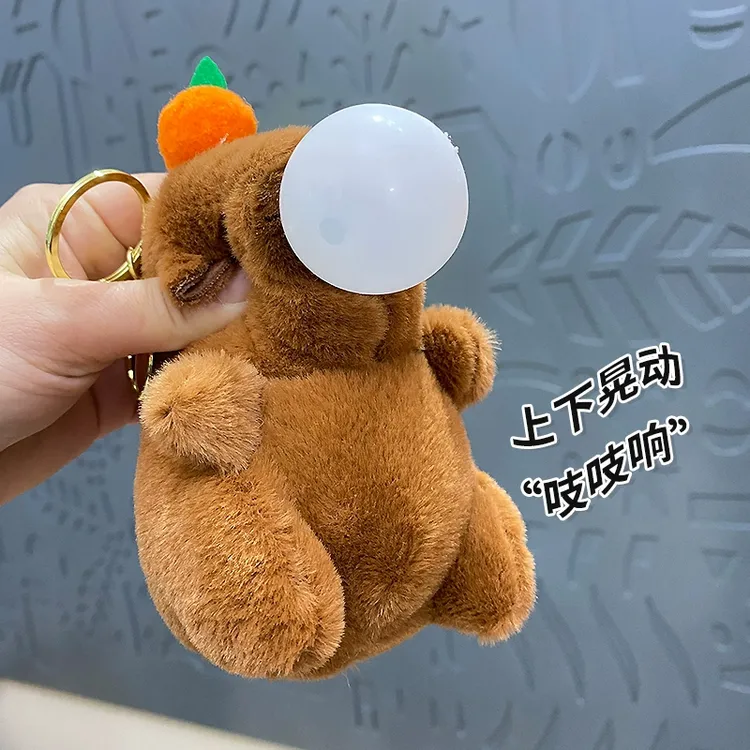 晃动会吱吱叫卡皮巴拉吐泡泡水豚挂件新奇特公仔玩偶钥匙扣