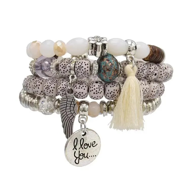 合金布艺手链 欧美风波西米亚手链多彩串珠多层男女款手串配饰品