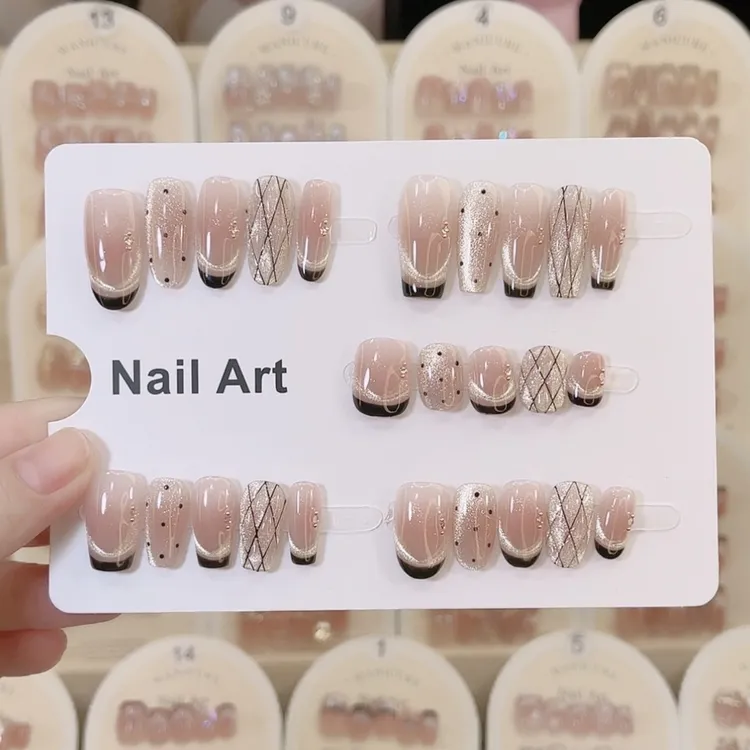 【香菱法式】新款手工高端穿戴甲气质显白猫眼百搭菱格纹可拆卸款式