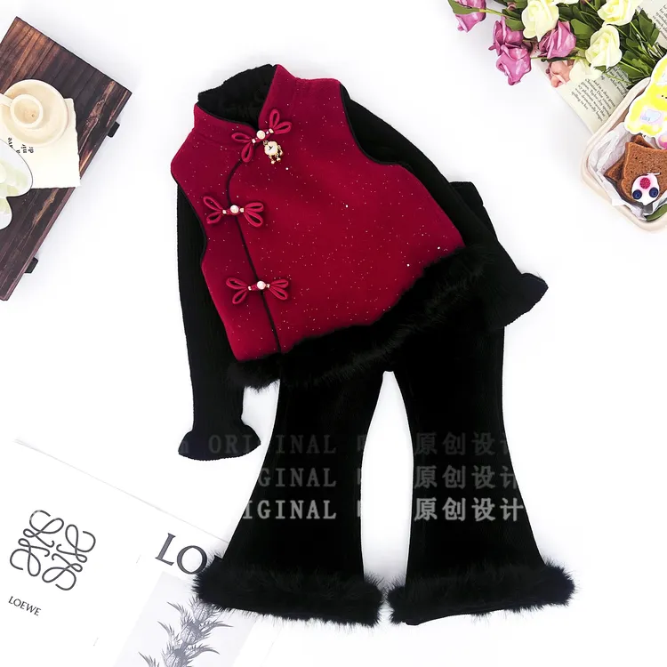 【玲珑禧】女童套装红色系新中式年服冬季时髦套装5Q724HEI