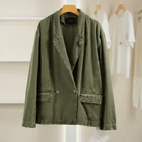 麦迪尚品【崔】5051278 春秋时尚宽松军绿色牛仔外套品牌撤柜