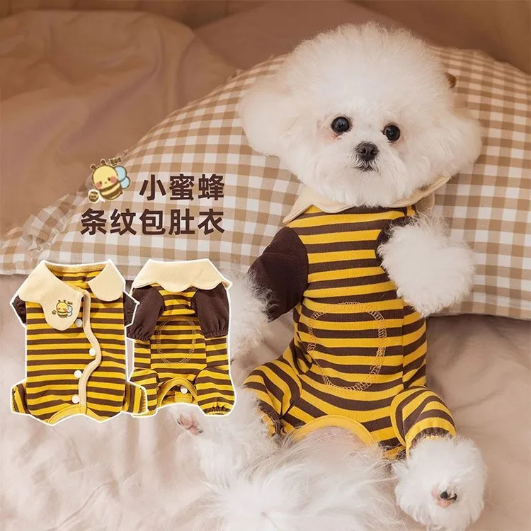 狗狗衣服秋冬新款蜜蜂装包肚衣保暖德绒小型犬泰迪比熊博美四脚衣