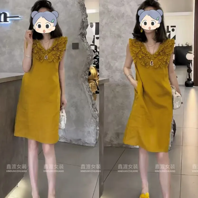 2025夏季新款时尚显瘦气质女士网红洋气连衣裙百搭款D9283