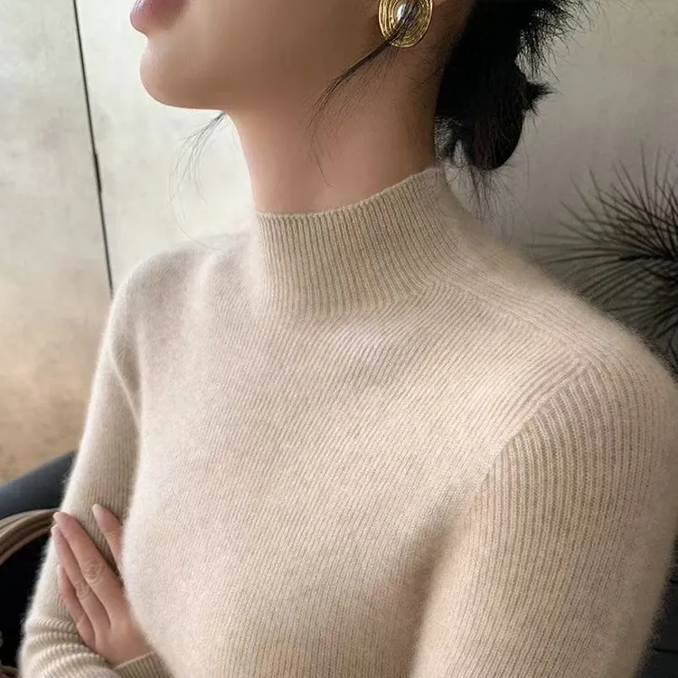 一线成衣无缝半高领修身打底衫女套头长袖加厚毛衣百搭