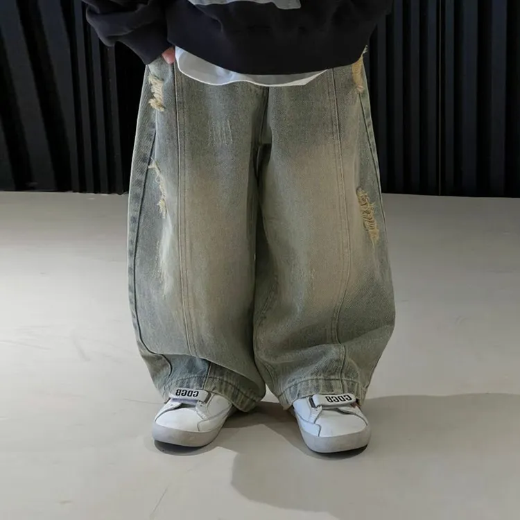 男童复古宽松直筒牛仔裤春秋新款儿童春季长裤男孩休闲潮直筒长裤