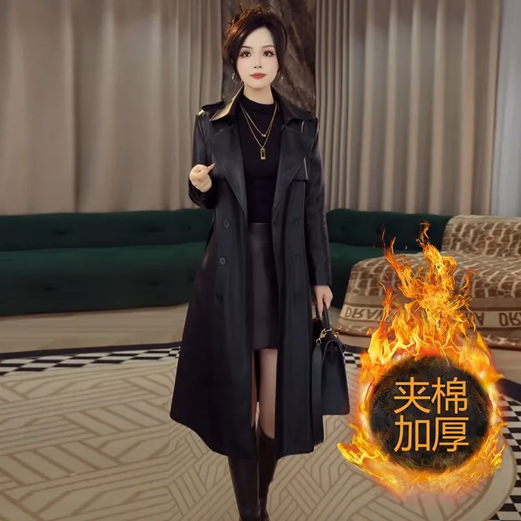 高级感轻奢气质中长款皮衣外套女2026秋冬新款加厚收腰pu皮风衣潮