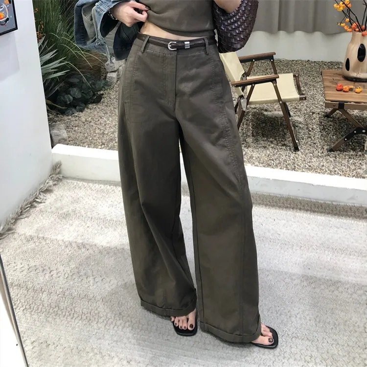 美式复古工装裤休闲裤女秋季新款低腰宽松阔腿裤直筒裤高个子长裤