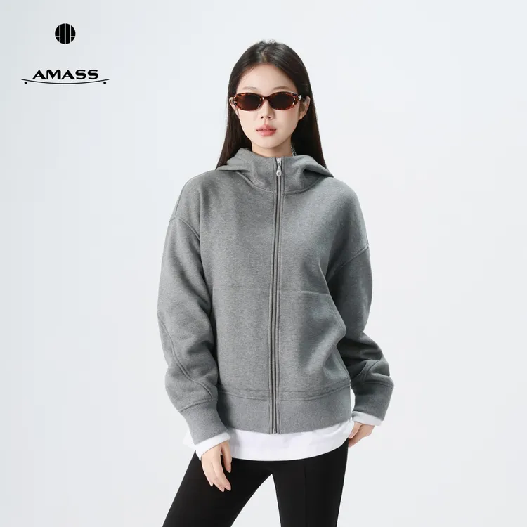 阿玛施【官方正品】秋冬时尚休闲宽松纯色连帽拉链卫衣外套5400935