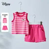 Disney/迪士尼套头薄款女春夏纯棉套装时尚针织条纹套装中大童