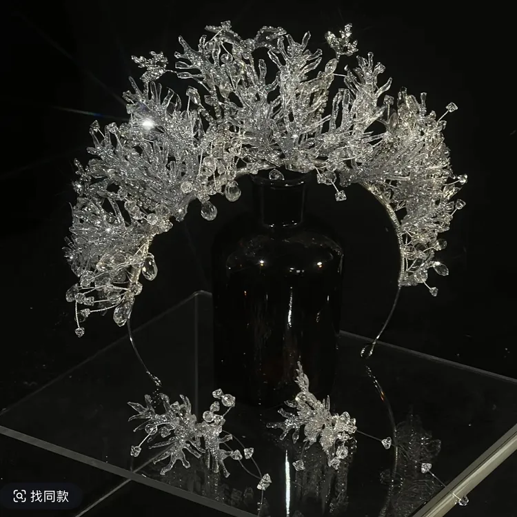 6965新款新娘水凝胶高定婚纱新娘皇冠韩式气质手工结婚头饰冠