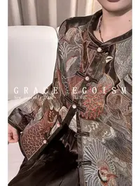 金禾【金禾专属】秋款国风醋酸重工万针刺绣中式盘扣上衣3664