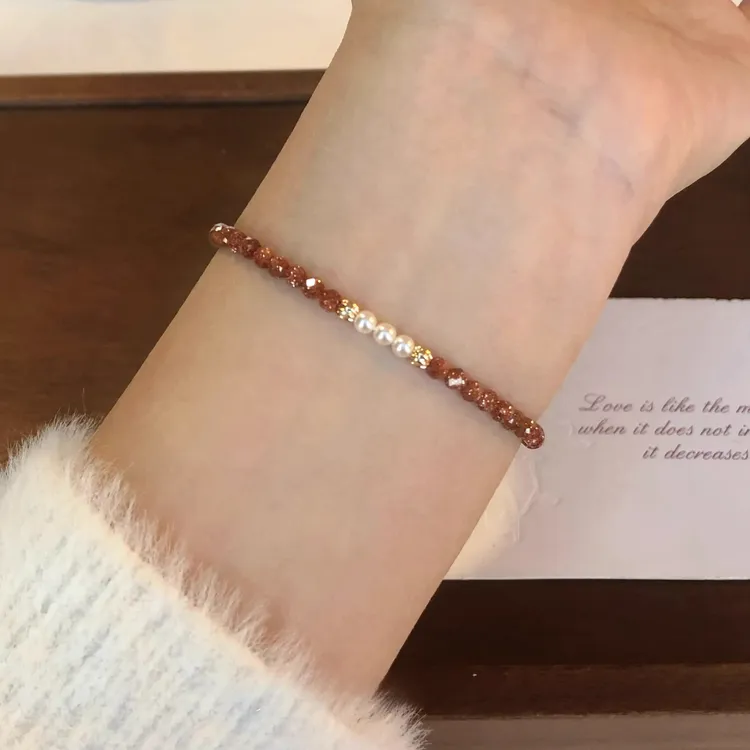 明瑜 S925纯银法式满天星手链女小众复古红叠戴手饰