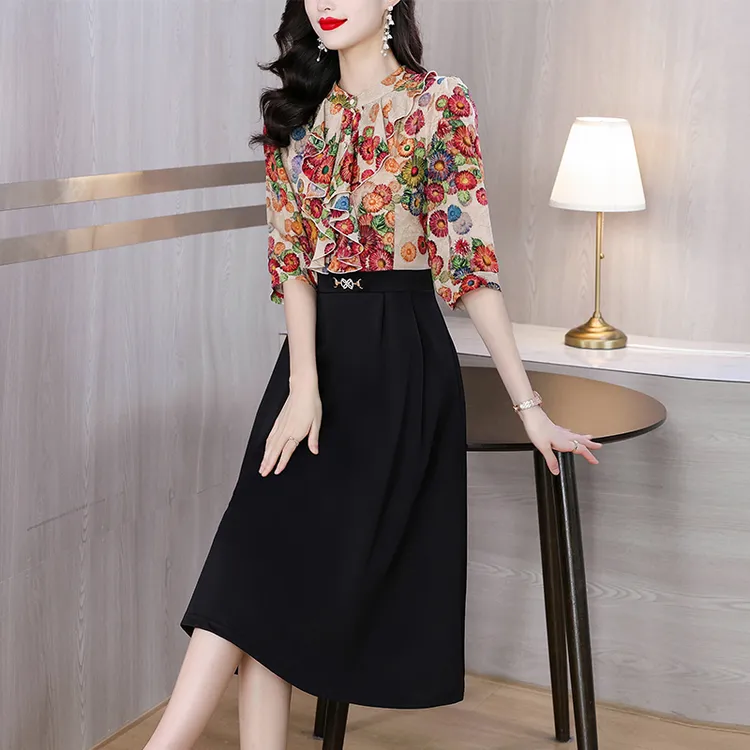 气质洋气法式显瘦a字裙连衣裙女新款夏季显瘦假两件碎花裙子737#