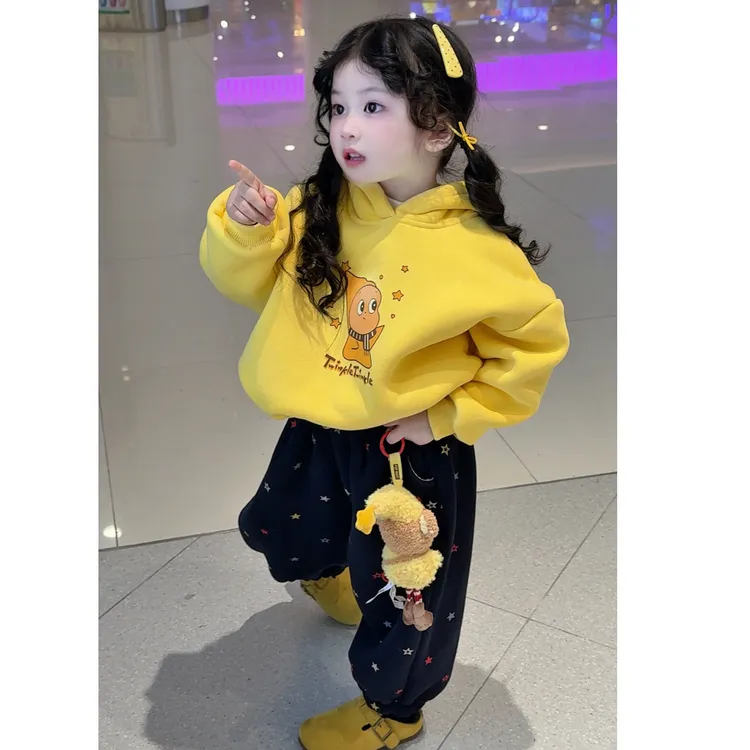 【原版定制】星星人系列！韩系男女宝宝萌连帽卫衣加绒卫裤套装潮