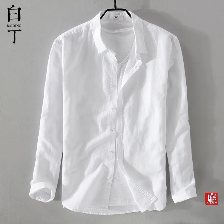 学院风男装衬衫男款春秋薄款长袖纯色衬衫男休闲棉麻外套长袖衬衫