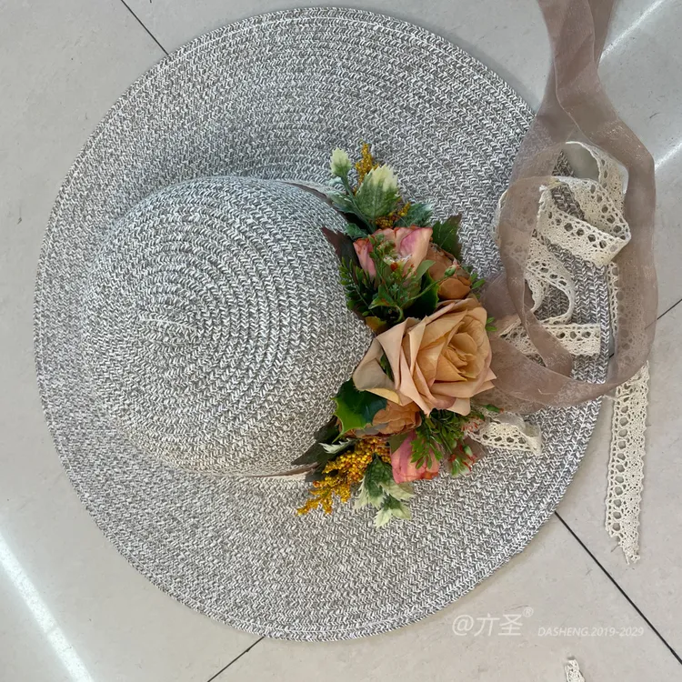 法式复古田园风花朵大帽檐遮阳草帽女春夏三亚沙滩海边防晒太阳帽