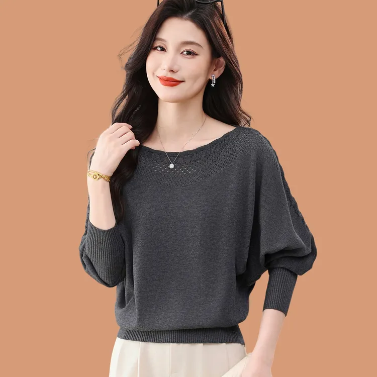 一字领毛衣女秋冬2025新款宽松妈妈蝙蝠袖羊毛针织打底小衫配裙子