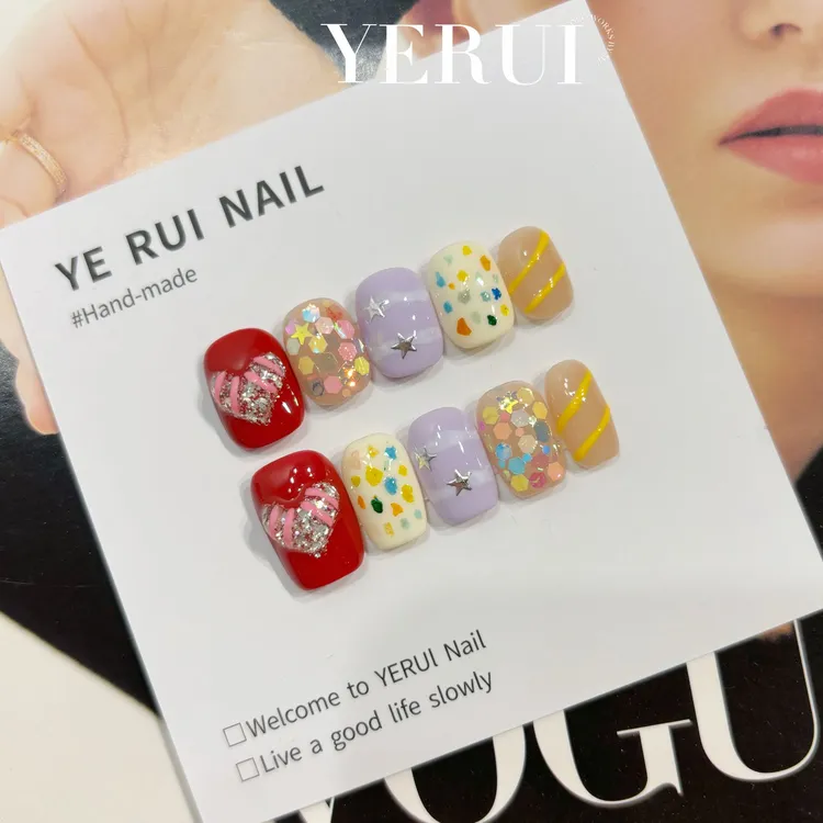 YR【甜心宝贝】光疗美甲手工短款穿戴甲可爱手绘气质高级感冰透美甲