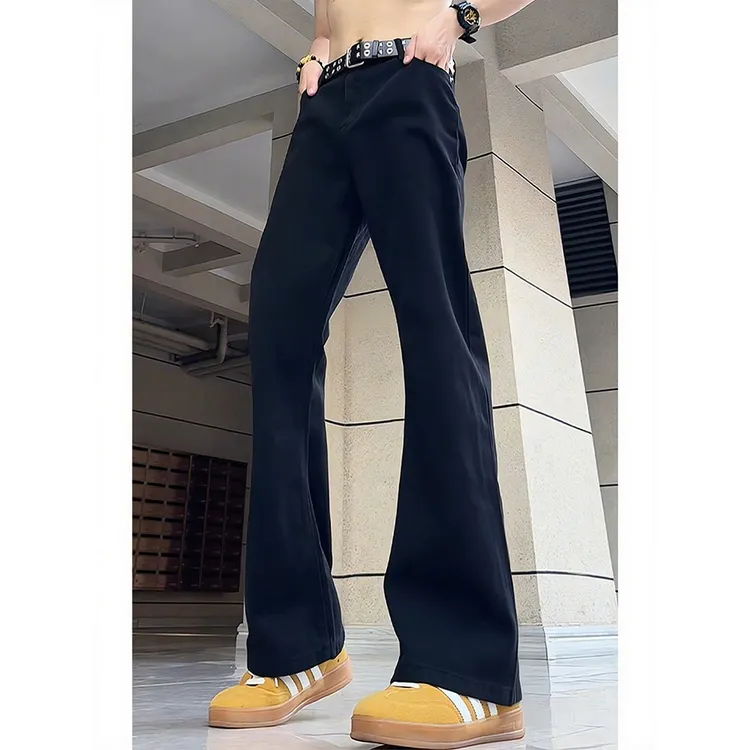 黑色牛仔裤男款美式vibe修身显瘦cleanfit弯刀裤子男直筒微喇长裤