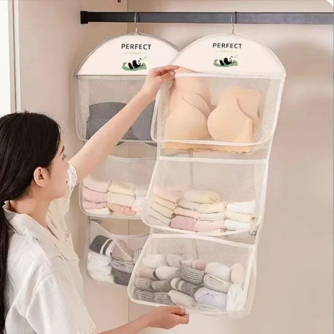 xw【三层】袜子收纳神器网兜挂袋宿舍悬挂式内衣内裤门后收纳袋