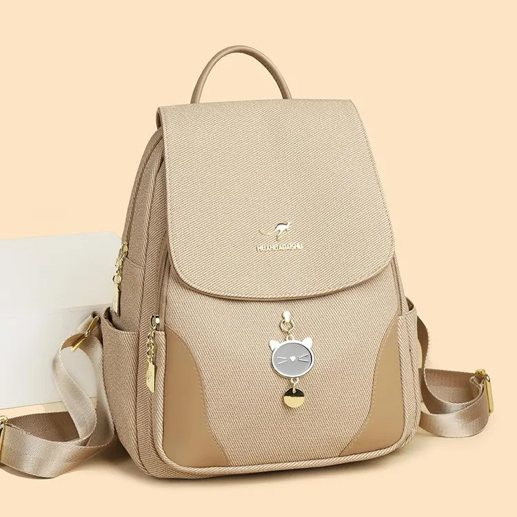 米琦袋鼠软皮双肩包2025新款韩版时尚休闲简约大容量女士旅行背包