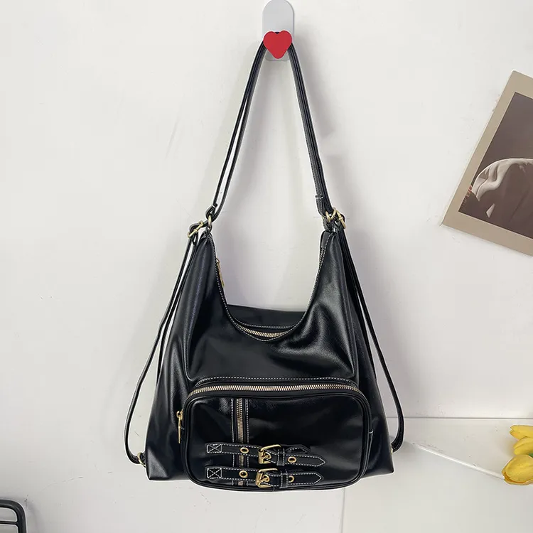 新款包包时尚百搭复古学院风学生单肩包皮带针扣装饰扣兜机车腋下