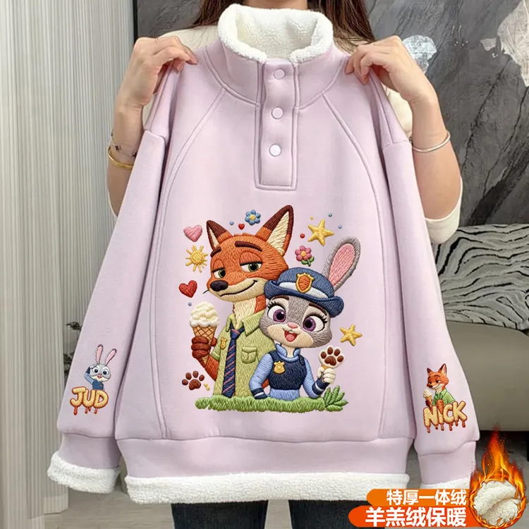 女童2025新款按扣秋冬季保暖羊羔绒洋气时尚中大童百搭立领卫衣