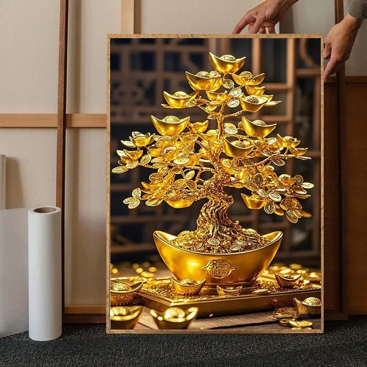 金色聚宝盆钻石画diy手工自粘满钻新款卡通摇钱树办公室玄关卧室