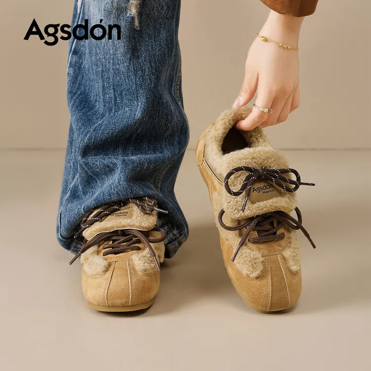 奥古狮登加绒德训鞋女2025新款冬季厚底保暖雪地靴运动毛毛棉鞋爆