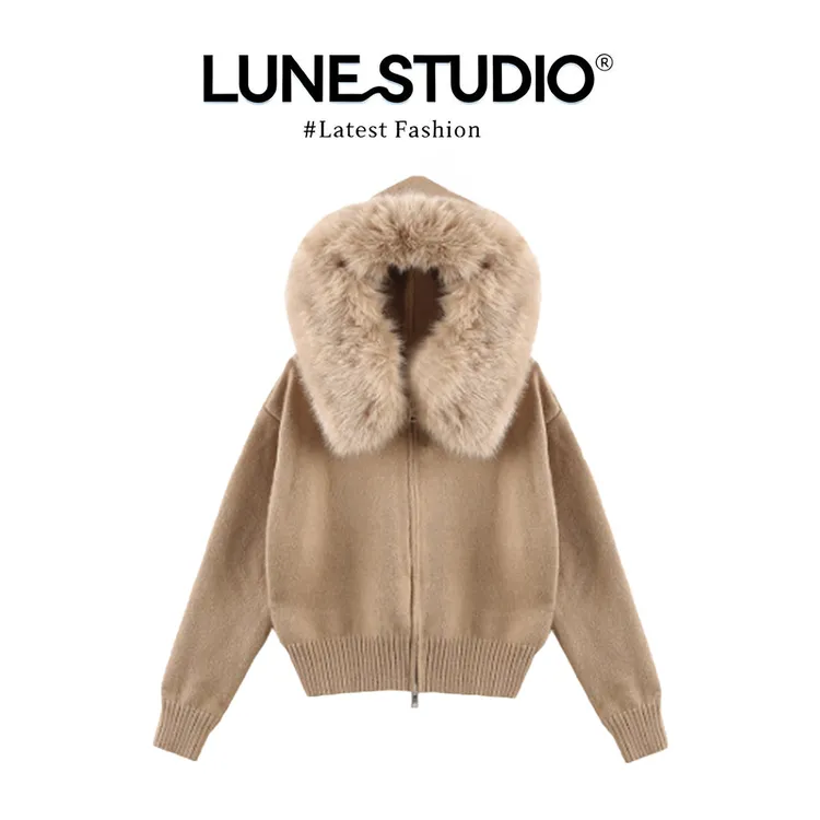 parkyeon秋季韩式潮流爆款慵懒风长袖加厚毛领连帽套头针织外套女