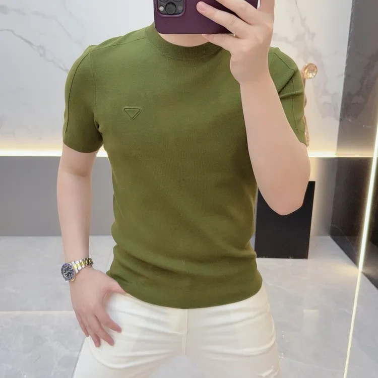 2025秋季新款欧货简约百搭徽章帅气休闲纯色短袖T恤男士针织半袖