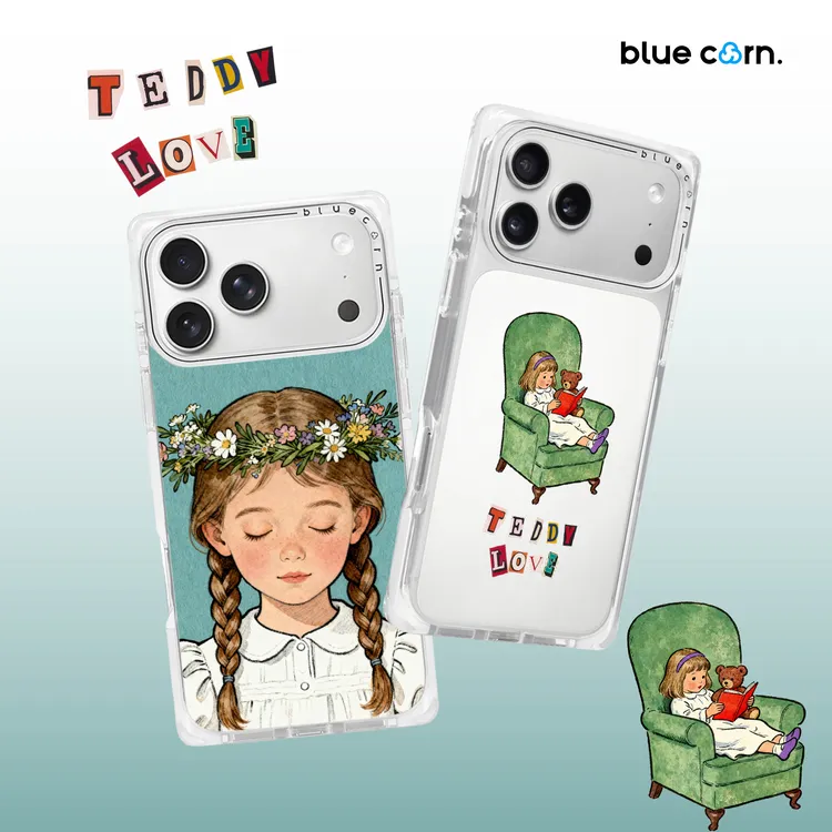 【张醒醒专属】蓝色苞米花环少女看书泰迪适用iPhone17/16/PM手机壳
