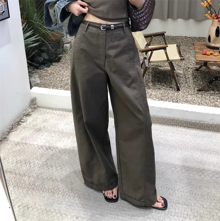 早秋新款【免费试穿】复古显瘦休闲裤女高腰百搭气质阔腿裤工装长裤