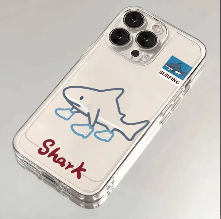 穿鞋鲨鱼适用iphone17promax16手机壳15苹果14透明13华为vivo小米