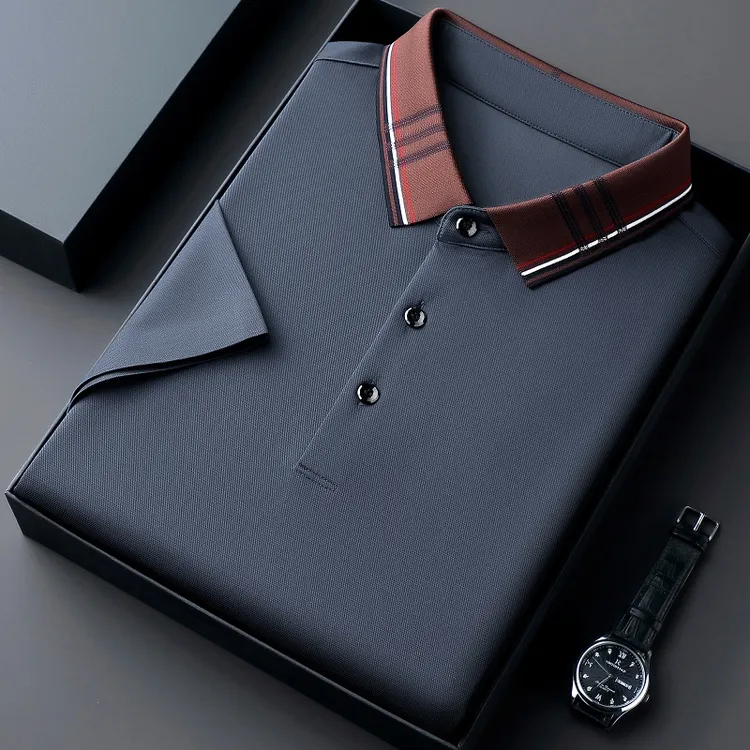 鄂尔多斯市100%桑蚕丝男士短袖T恤夏休闲透气半袖高档时尚Polo衫