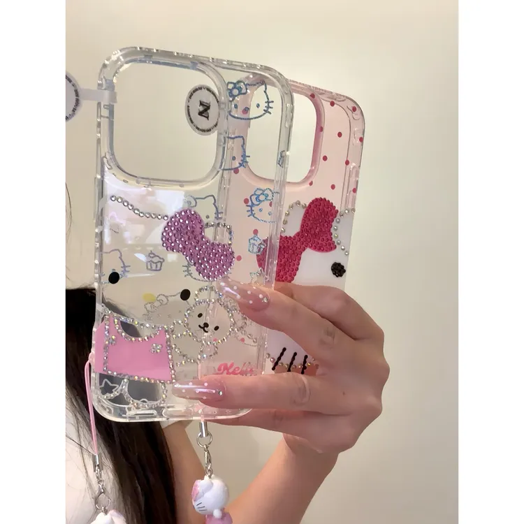 少女心透粉闪钻kitty猫适用苹果16promax壳iphone16新款15