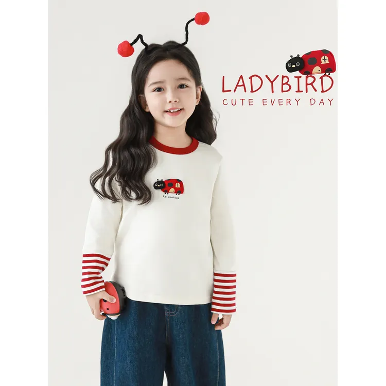 幼悠女童秋装瓢虫玩偶假两件T恤小女孩可爱超萌儿童衣服汉服Q4528