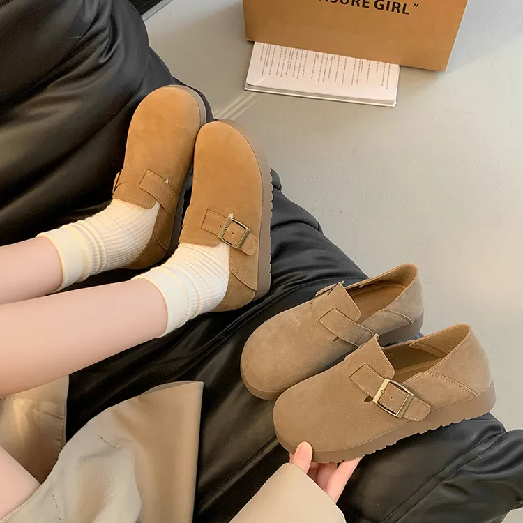 2025春季韩版软底厚底勃肯鞋舒适休闲风松糕底冬季乐福鞋单鞋女鞋