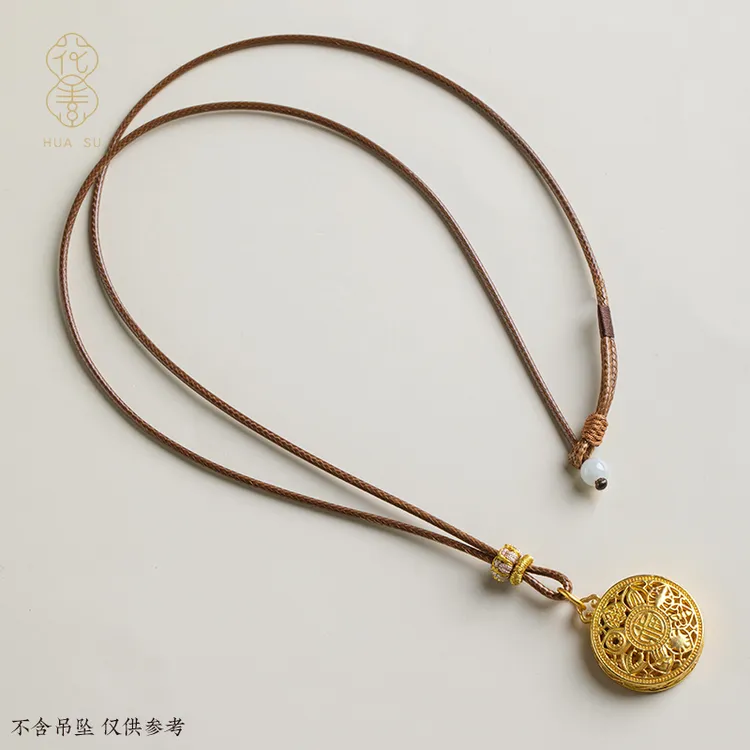 花素新款平安扣项链挂绳黑色挂脖皮绳天然玉石无事牌情侣款吊坠绳